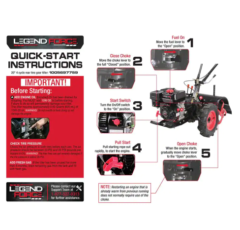 Legend Force 20 in. 212 cc Gas Rear Tine Tiller, Forward/Reverse