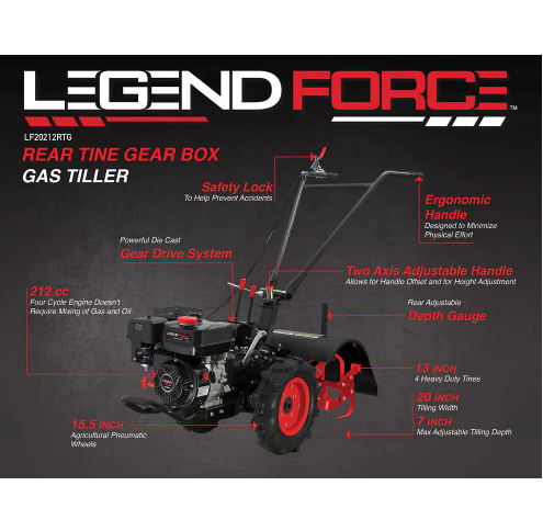 Legend Force 20 in. 212 cc Gas Rear Tine Tiller, Forward/Reverse