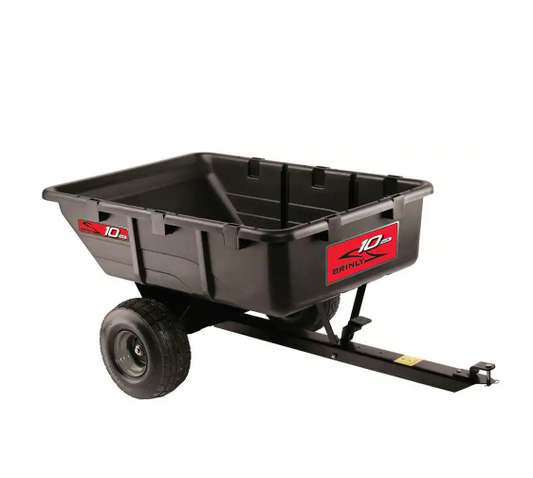 Brinly-Hardy 650 lb. 10 cu. ft. Tow-Behind Lawn Mower Trailer Dump Cart with Compression-Molded Bed for Lawn Tractors and ZTR Mowers