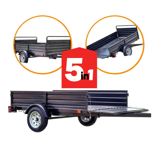 DK2 1639 lb. Payload Capacity 4.5 ft. x 7.5 ft. Utility Trailer Kit with Bed Tilt and Collapsing Ends to Extend Bed to 12 ft