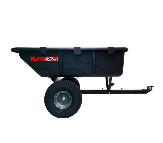Brinly-Hardy 650 lb. 10 cu. ft. Tow-Behind Lawn Mower Trailer Dump Cart with Compression-Molded Bed for Lawn Tractors and ZTR Mowers