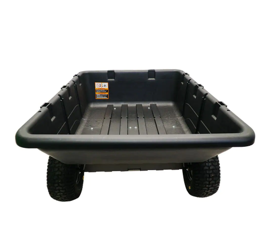 Brinly-Hardy 650 lb. 10 cu. ft. Tow-Behind Lawn Mower Trailer Dump Cart with Compression-Molded Bed for Lawn Tractors and ZTR Mowers