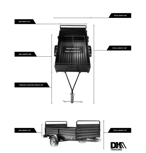 DK2 1639 lb. Payload Capacity 4.5 ft. x 7.5 ft. Utility Trailer Kit with Bed Tilt and Collapsing Ends to Extend Bed to 12 ft