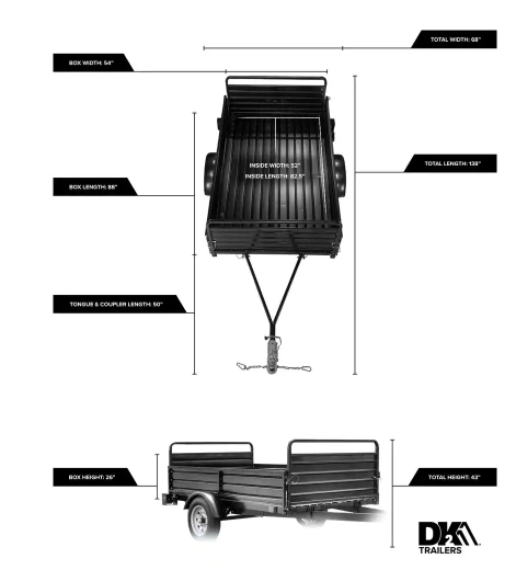 DK2 1639 lbs. Payload Capacity 4.5 ft. x 7.5 ft. Galvanized Steel Utility Trailer Kit with Bed Tilt and Collapsing Ends