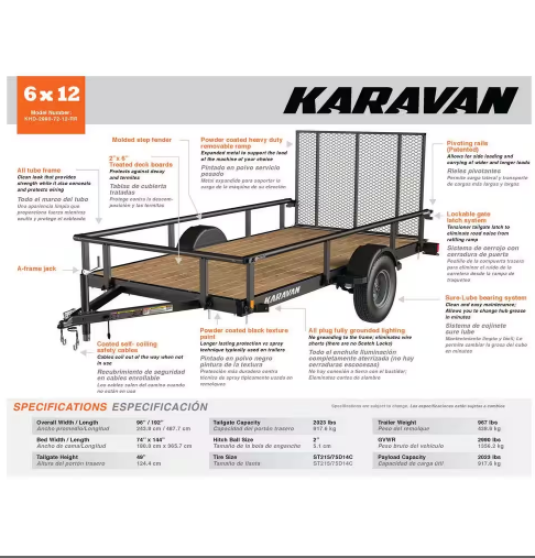 Karavan 6 ft. x 12 ft. Wood Floor Utility Trailer Kit w/ Patented Pivot Down Rail System