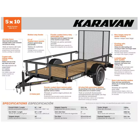 Karavan 5 ft. x 10 ft. Wood Floor Utility Trailer Kit w/ Patented Pivot Down Rail System