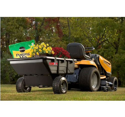 Brinly-Hardy 650 lb. 10 cu. ft. Tow-Behind Lawn Mower Trailer Dump Cart with Compression-Molded Bed for Lawn Tractors and ZTR Mowers