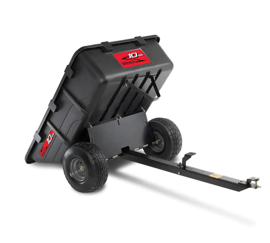 Brinly-Hardy 650 lb. 10 cu. ft. Tow-Behind Lawn Mower Trailer Dump Cart with Compression-Molded Bed for Lawn Tractors and ZTR Mowers